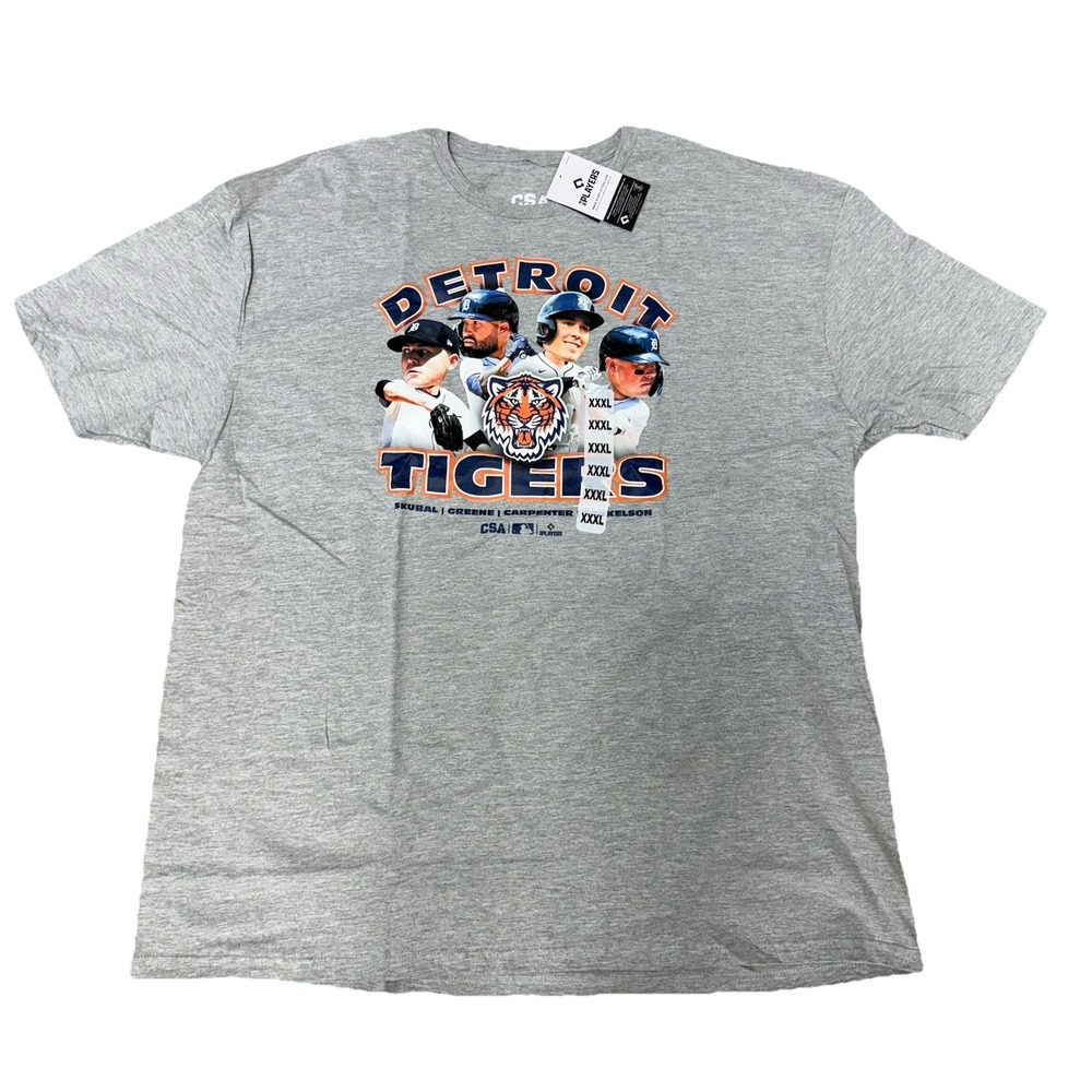 NWT Detroit  Tigers T- Shirt XXL 3XL Gray Players Face Skubal Greene Torkelson